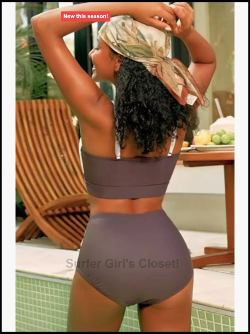 High Waisted Colorblock Bikini Set with Oval Metal Cutout